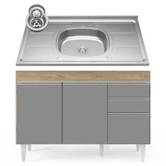 Balcão Gabinete Com Pia Inox 120cm Michigan Castanho-cinza - Lumil