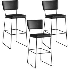 Kit 03 Banquetas Altas Cozinha Sala Jantar Base Em Aço Fixa Allana L02