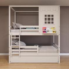 Treliche Casinha Reta com Grade Removível Madeira Maciça Branco Housin