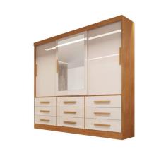 Guarda-roupa Casal 3 Portas Espelho 9 Gavetas 2,11m - Turim-nature-off - Bianchi Móveis