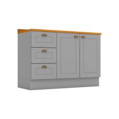 Balcão de Cozinha Modulado p/ Pia c/ Tampo Americana c/ 2 Portas e 3 Gavetas 120cm Cinza - Henn