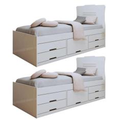 Conjunto 2 Cama Solteiro 5 Gavetas Júlia Branco - Conquista Móveis