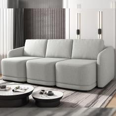 Sofá Cama Modulado Retrátil e Reclinável Decorativo Varsóvia 306cm Linho Cinza G33 - Gran Belo