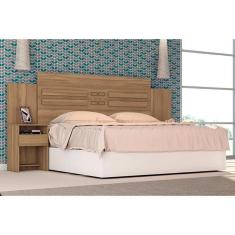 Painel Cama Box Madeirado Casal Triunfo Com 2 Mesas E 2 Gavetas Amêndola Touch Demóbile