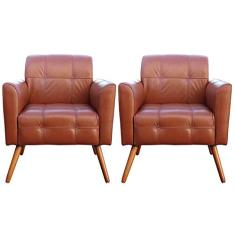 Kit 02 Poltronas Decorativas Sala de Estar Bia Couro Caramelo - Gran Belo