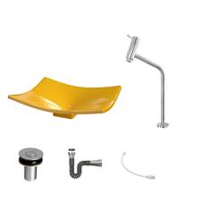 Kit Cuba F44 C/Torneira Link 1062 Metal + Válvula Click 1''B (2,6cm) + Sifão Cromado + Flexível Amarelo