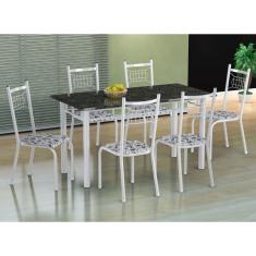 Conjunto de Mesa com 6 Cadeiras Lisboa Branco e Branco Floral