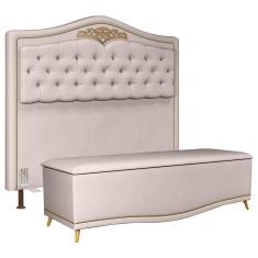 Cabeceira Cama Box Casal Queen 160Cm Com Calçadeira Baú Imperial Veludo J02 Bege