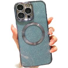 wahhle Capa de celular projetada para iPhone 14 com glitter magnético, revestimento luxuoso, linda capa de telefone brilhante, compatível com Magsafe para mulheres e meninas com protetor de câmera
