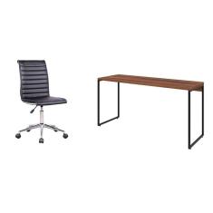conjunto de mesa studio nogal 150 cm com cadeira de escritório secretária giratória marilyn preta