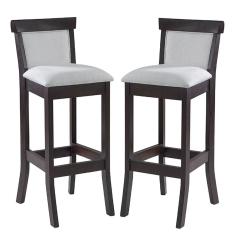 Kit 2 Banquetas Alta Estofada Encosto Mônaco 36x100Cm Madeira Maciça Linho Bege Cru L71 - RMI