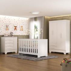 Quarto de Bebê Completo Guarda Roupa 4 Portas 2 Gavetas com Cômoda e B