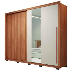 Guarda Roupas Casal Com Ripado e Espelho 2 Portas 4 Gavetas Madeirado/Off White Eloa Caemmun