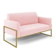 Sofá Namoradeira Base Industrial Alta Dourado Marisa Suede Rosa Bebê D