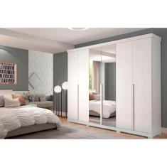 Guarda Roupa 6 Portas e 6 Gavetas c/ Espelho e Pés Guarapari Branco - Panan