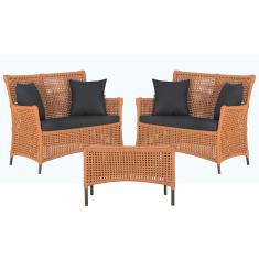 2 Sofá Área e Mesa Igapó Alumínio Pintura Marrom Corda Náutica Estofado Impermeável Almofada 11 Trama