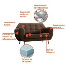 Sofá 2 Lugares Beegees Suede Marrom - Mobly