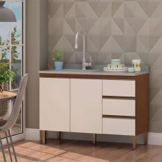 Balcão de Cozinha Conecta I 2 PT 3 GV Ébano e Off White