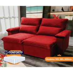 Sofá Retrátil Reclinável Paris 1.50m Suede Velut Vermelho Molas Ensacadas - King House