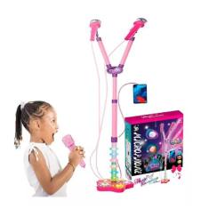 Microfone Infantil Duplo Pedestal Amplificador Musical Karaoke Rock St