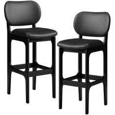 Kit 02 Banquetas Alta Para Cozinha Madeira Fixa Betta L02 Preto materi