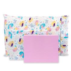 Lençol Solteirão 3 Peças Estampado Fronhas com Ponto Palito Percal 180