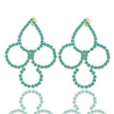 Brinco De Strass Azul Turquesa Folheado A Ouro 18K