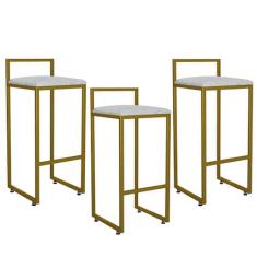Kit 03 Banquetas Alta Para Cozinha Sala De Jantar Hanna L02 Dourado Li