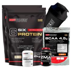 Kit 2 x Whey Protein - 6 Six Protein - Refil 2 Kg + BCAA 1kg + Creatina 100gr + ZMA 120 caps + Coque-Unissex