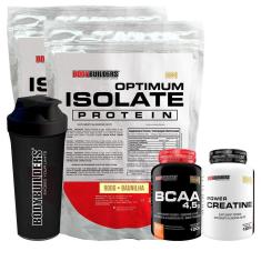 KIT 2x Optimum Isolate Whey Protein 900g + Creatina 100g + BCAA 100g + Coqueteleira - Bodybuilders-Unissex