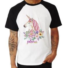 Camiseta Raglan Plena Unicórnio - Foca na Moda, Branco, Preto, G