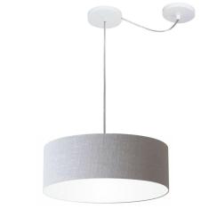 Lustre Pendente Cilíndrico Com Desvio De Centro Vivare Md-4255 Cúpula Em Tecido 40x15cm - Bivolt Rustico-cinza 127/220v