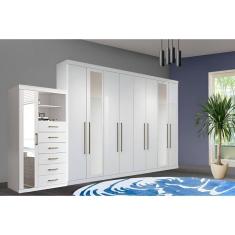 Guarda Roupa Casal Kit QC132 8 Portas de Abrir 10 Gavetas MDF-MDP Branco Santos Andirá