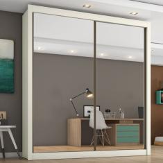 Guarda Roupa Solteiro Zurique 2 Portas de Correr 4 Gavetas MDF Espelhado Off White Móveis Europa