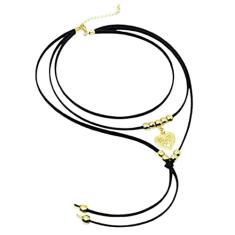 Gargantilha de três voltas dourada choker couro bijuterias