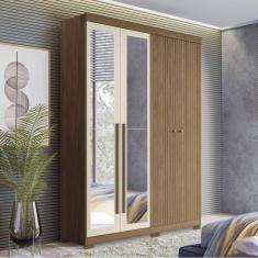 Guarda Roupa Solteiro Ripado 4 Portas 2 Gavetas com Espelhos e Pés Antony Jatobá/Areia