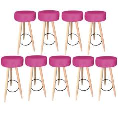 Kit 09 Banqueta Alta Flora Pés Palito em Madeira Branco para  Bar Bist