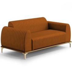 Sofá 3 Lugares Para Sala de Estar Molino 180 cm D02 Pés D'Ouro Veludo 