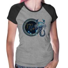 Baby Look Raglan Signo Escorpião Astrologia - Foca na Moda, Cinza, Pre