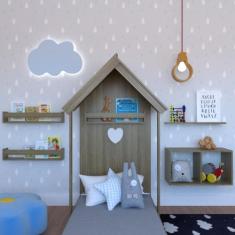 Quarto Infantil Cama Nicho Prateleira e Revisteiros Bramov Móveis Carv