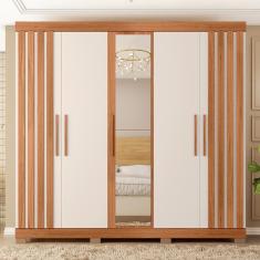 Guarda Roupa Casal 5 Portas Com Espelho Marta Marrom Caemmun