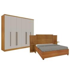 Quarto Casal Guarda-roupa 6 Portas Portugal e Cama Box Casal Monaco Qu