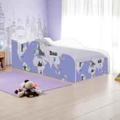 Cama Fun Mapa de Viagens Solteiro Com Colchão - Kids Mobili