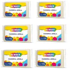  Massinha Argila Acrilex 100gr Cor Natural com 6 Unidades 