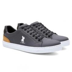 Tênis Casual Com Sola Reta Fecho Em Cadarço E Detalhes Bordados Polo P