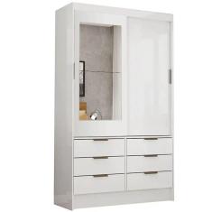 Guarda Roupa Sevilha Solteiro com Espelho 2 Portas 6 Gavetas Carioca Cor Branco