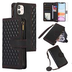 Asuwish Capa de celular para iPhone 11 6.1 com protetor de tela de vidro temperado e alça de pulso flip zíper suporte para cartão de crédito celular iPhone 11 i Phone11 11s XI 11R mulheres meninas