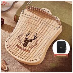 Piano de polegar de madeira com 17 cordas de metal, instrumento de colheita de dedos, mini harpa de lira, harpika com chave de afinação, conjunto de cordas sobressalentes