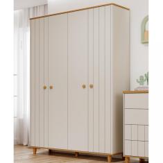 Guarda Roupa Infantil 4 Portas 4 Gavetas Lívia Permobili - Off White/Nature