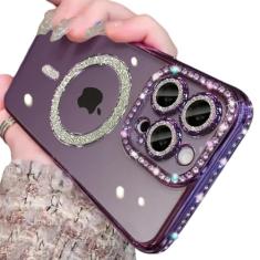 Casechics Compatível com capa para iPhone, capa de telefone luxuosa com glitter brilhante [compatível com Magsafe] Capa de telefone macia galvanizada de diamante à prova de choque (roxa, iPhone 13